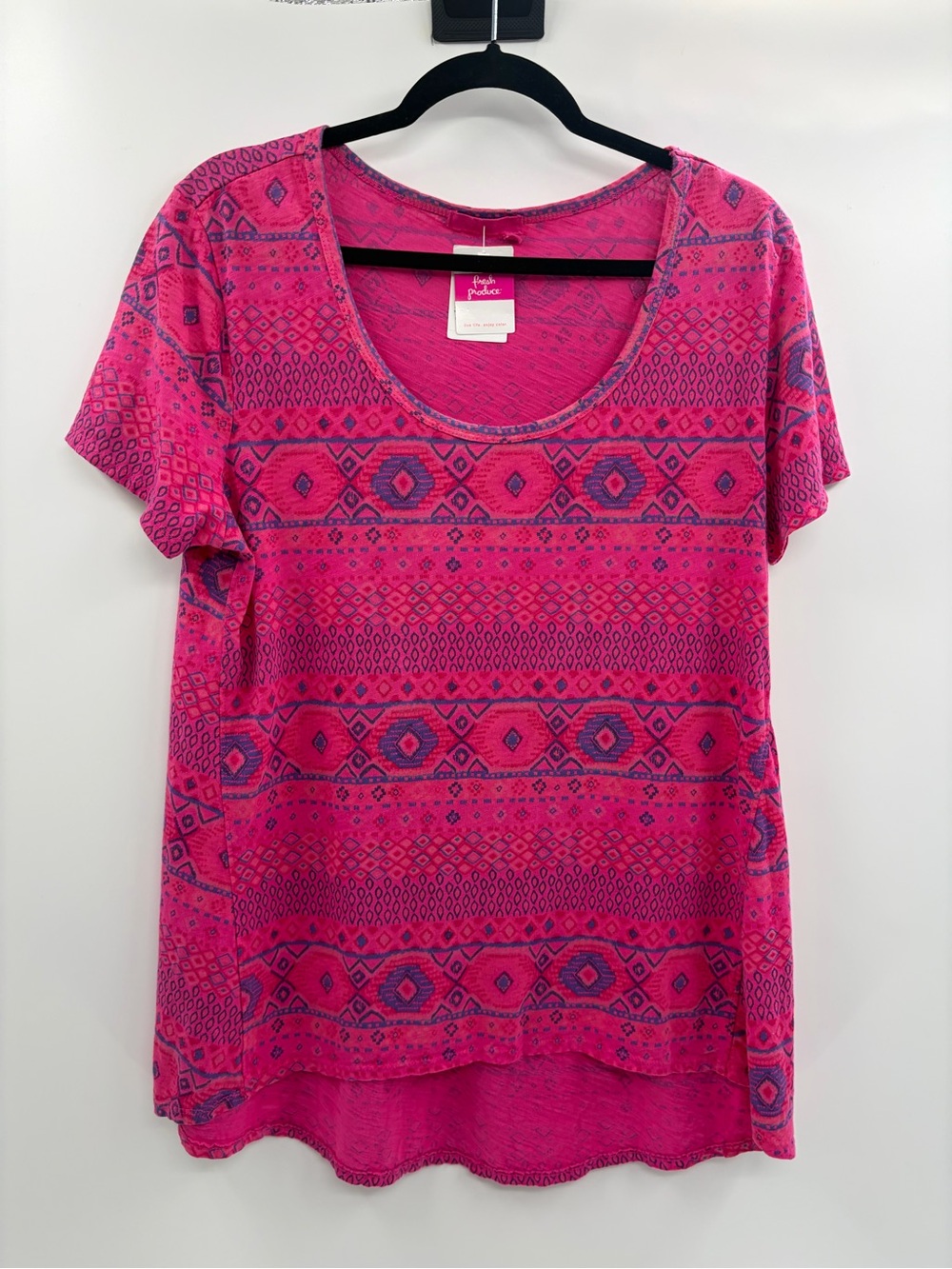 Fresh produce women’s blue bohemian Geo Luna Scoop Top t-shirt tee x-large NWT